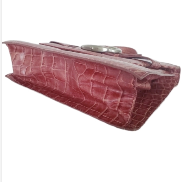 Tosca Blue Flap Croc Embossed Leather Handbag - Picture 7 of 9